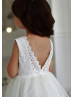White Glitter Tulle Lace Trim Flower Girl Dress